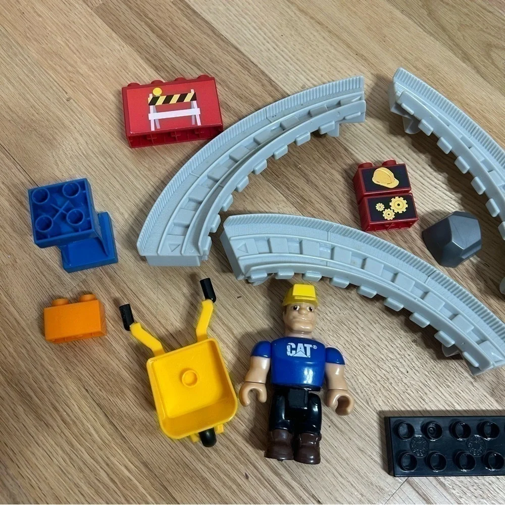 Cat Worker Mega Bloks Building Pieces Wheel Barrel Train Track Kids Toy